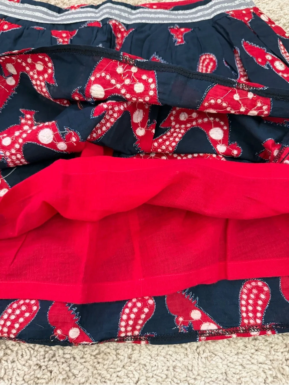 Corey Lynn Calter 100% Silk Rooster Print Mini Skirt Size 6 Navy Red